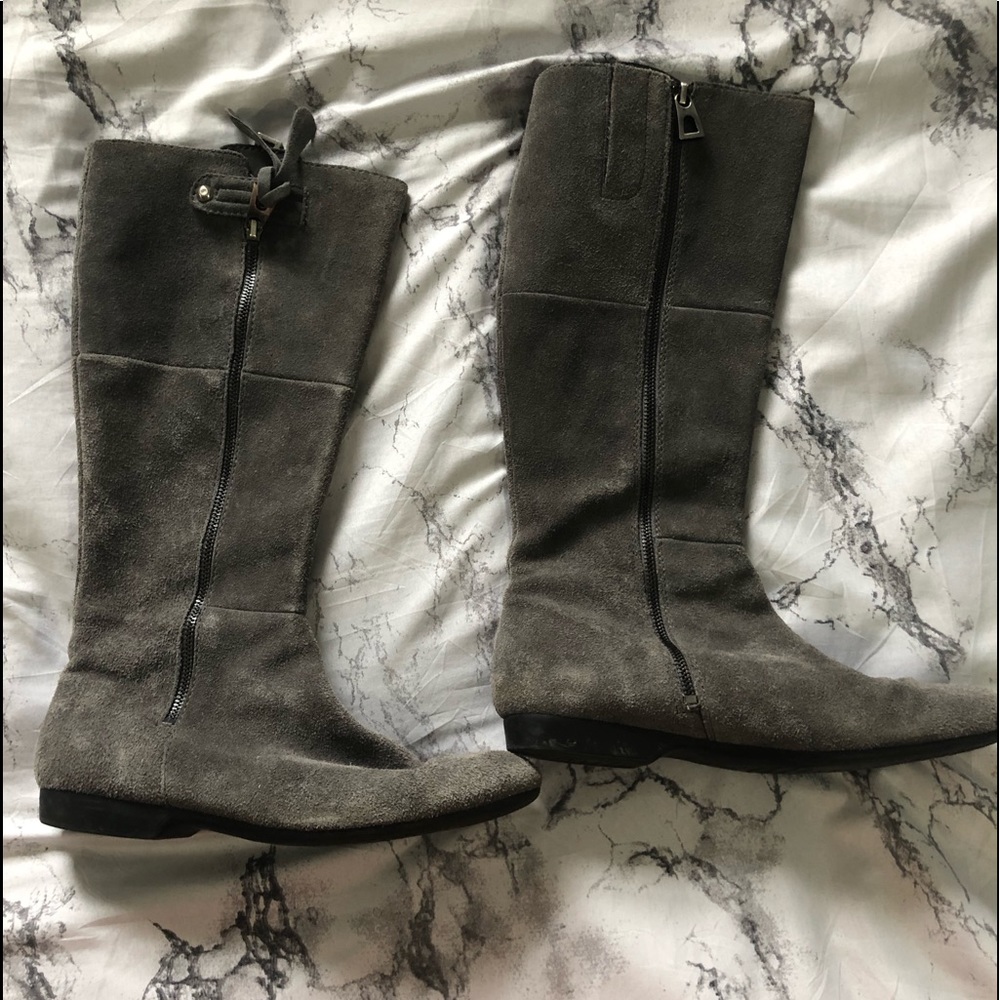 Gray knee high boots